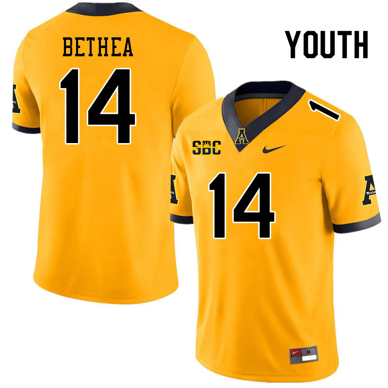 Youth #14 Jayden Bethea Appalachian State Mountaineers College Football Jerseys Stitched Sale-Gold